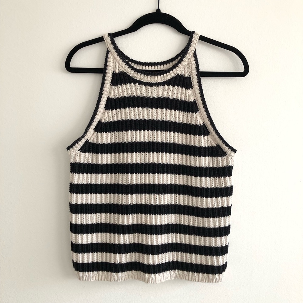 a new day Black and White Striped Tank Top